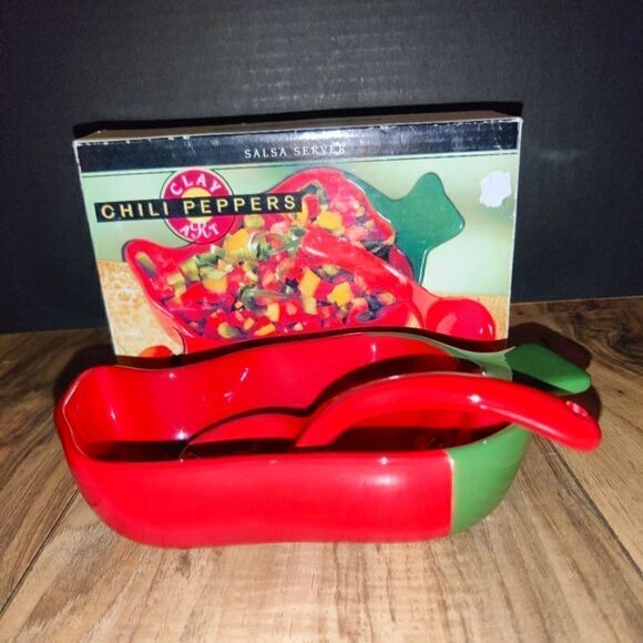 Clay Art Chile Peppers Salsa Server 2-Piece Ceramic Red Green 9890 - Picture 3 of 6